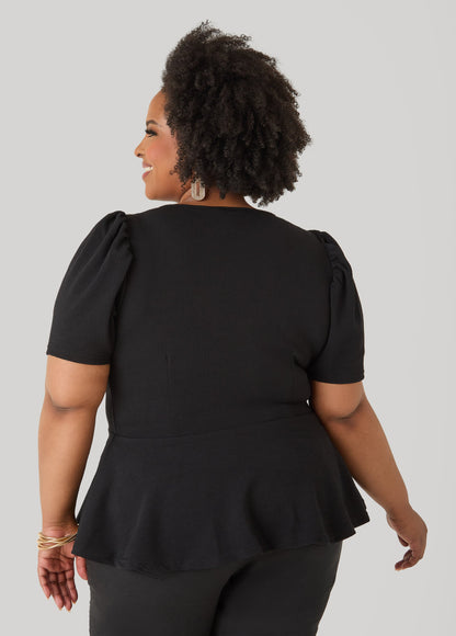 Ashley Stewart Puff Sleeved Textured Peplum Top Fandango Pink