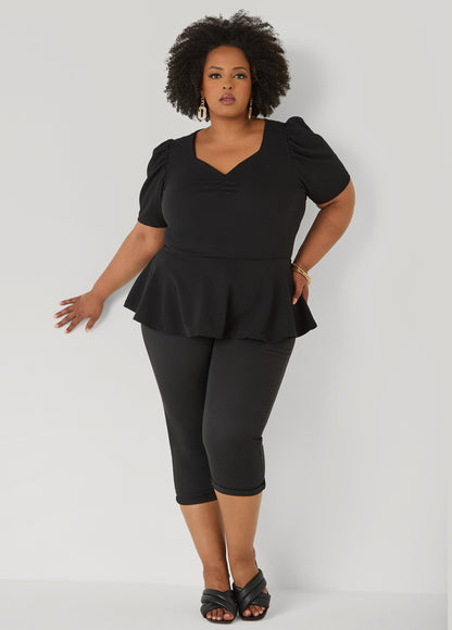 Ashley Stewart Puff Sleeved Textured Peplum Top Fandango Pink