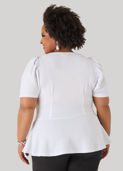 Ashley Stewart Puff Sleeved Textured Peplum Top Fandango Pink