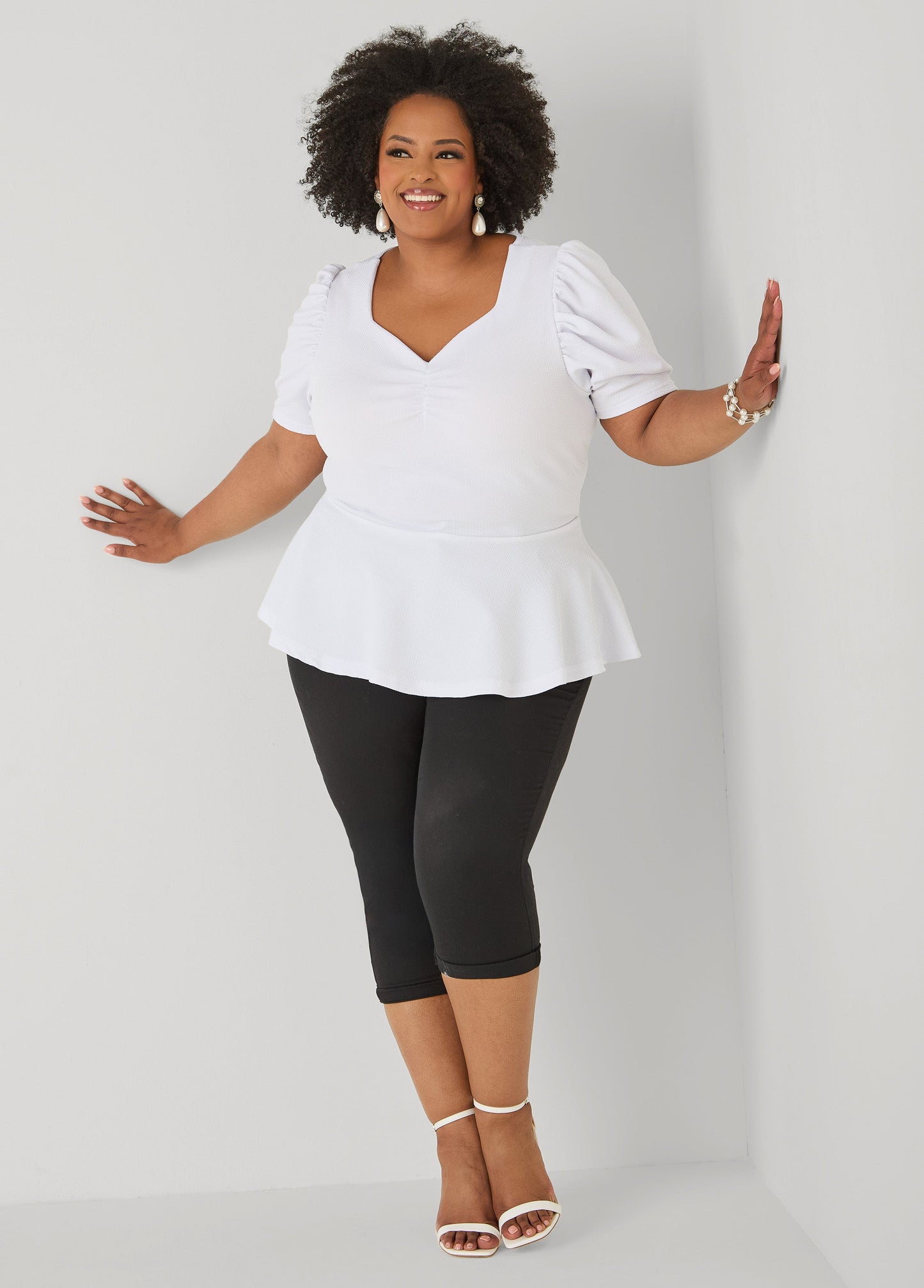 Ashley Stewart Puff Sleeved Textured Peplum Top Fandango Pink