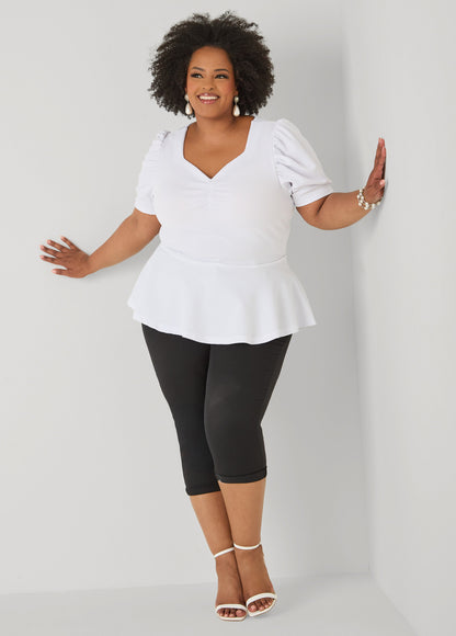 Ashley Stewart Puff Sleeved Textured Peplum Top Fandango Pink
