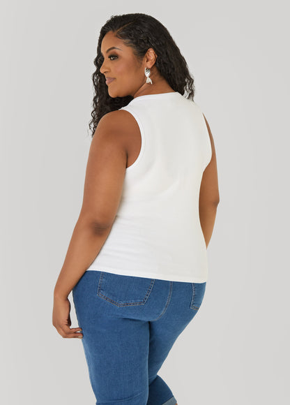 Ashley Stewart Crystal Ribbed Tank Top White