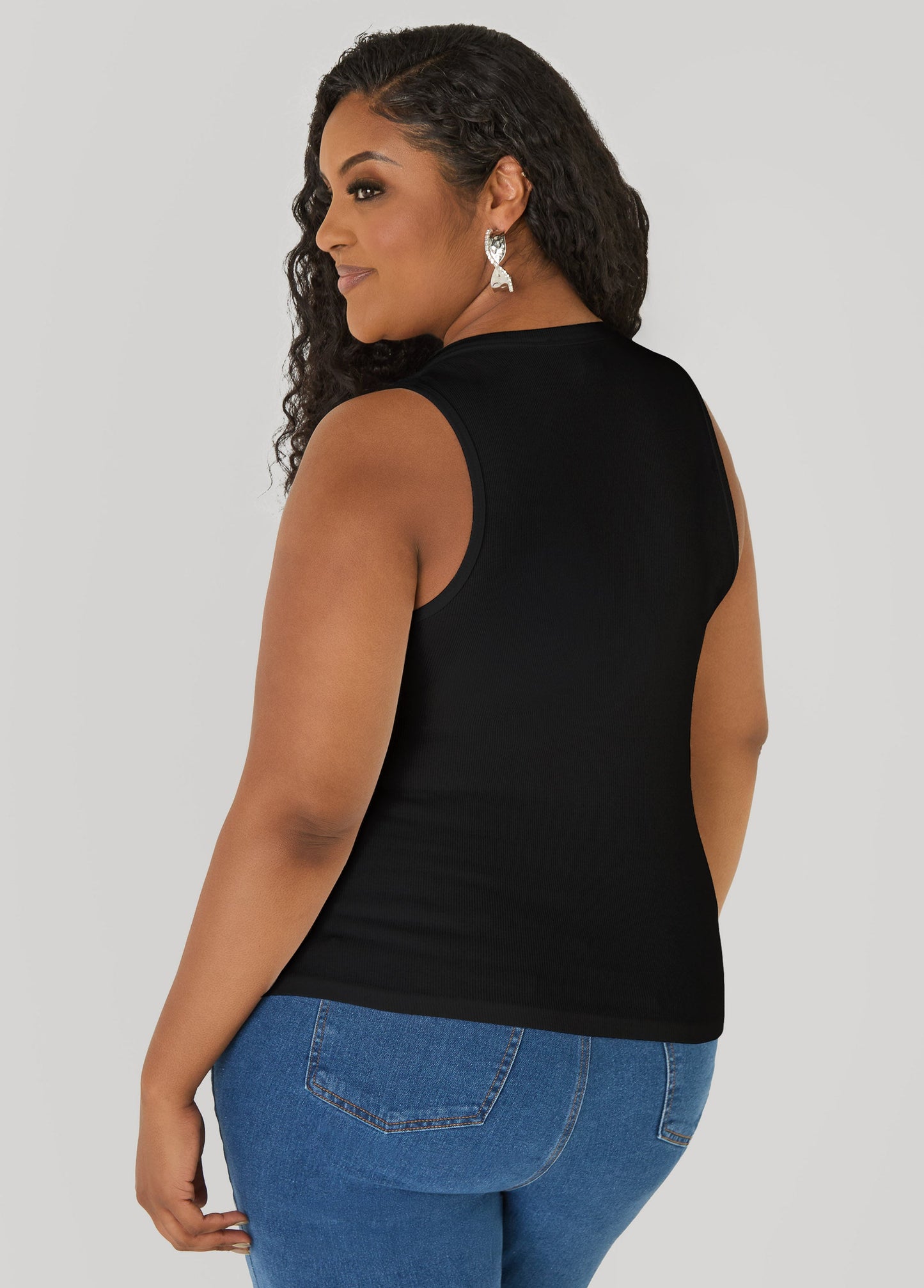 Ashley Stewart Crystal Ribbed Tank Top White