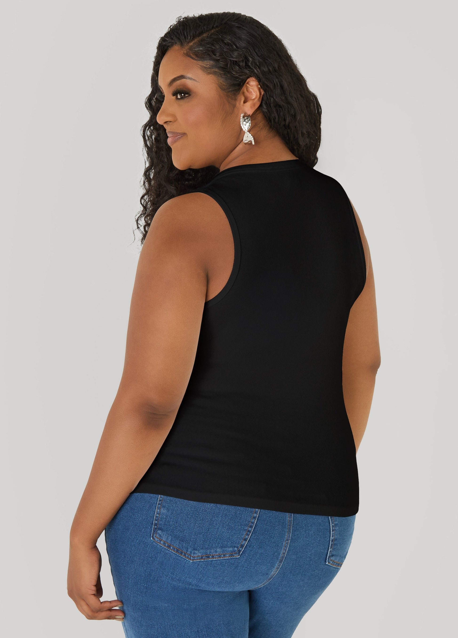 Ashley Stewart Crystal Ribbed Tank Top White