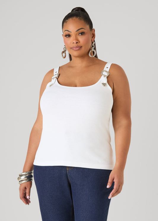 Ashley Stewart Buckle Strap Tank Top White
