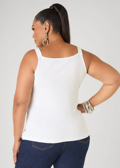 Ashley Stewart Buckle Strap Tank Top White