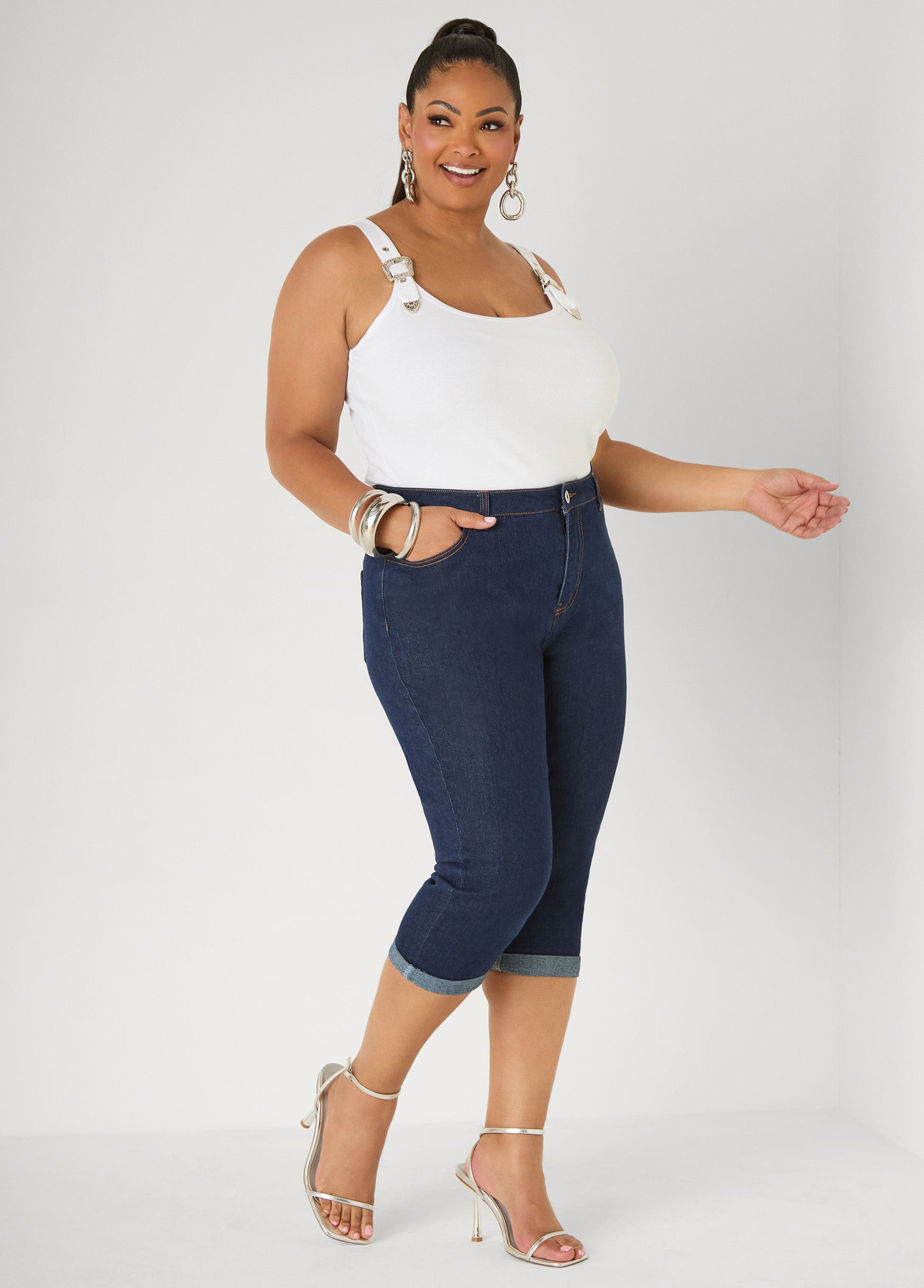 Ashley Stewart Buckle Strap Tank Top White