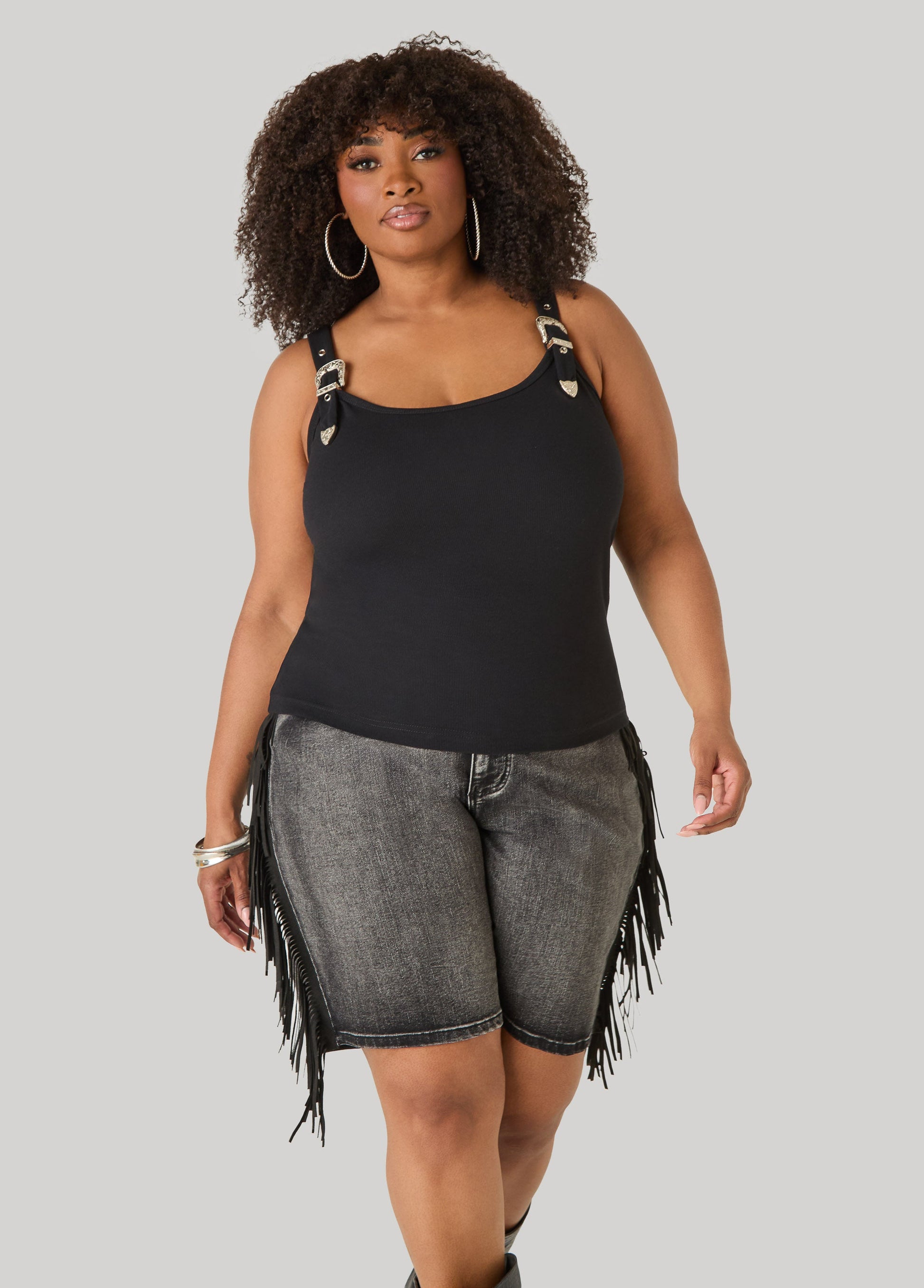 Ashley Stewart Buckle Strap Tank Top White