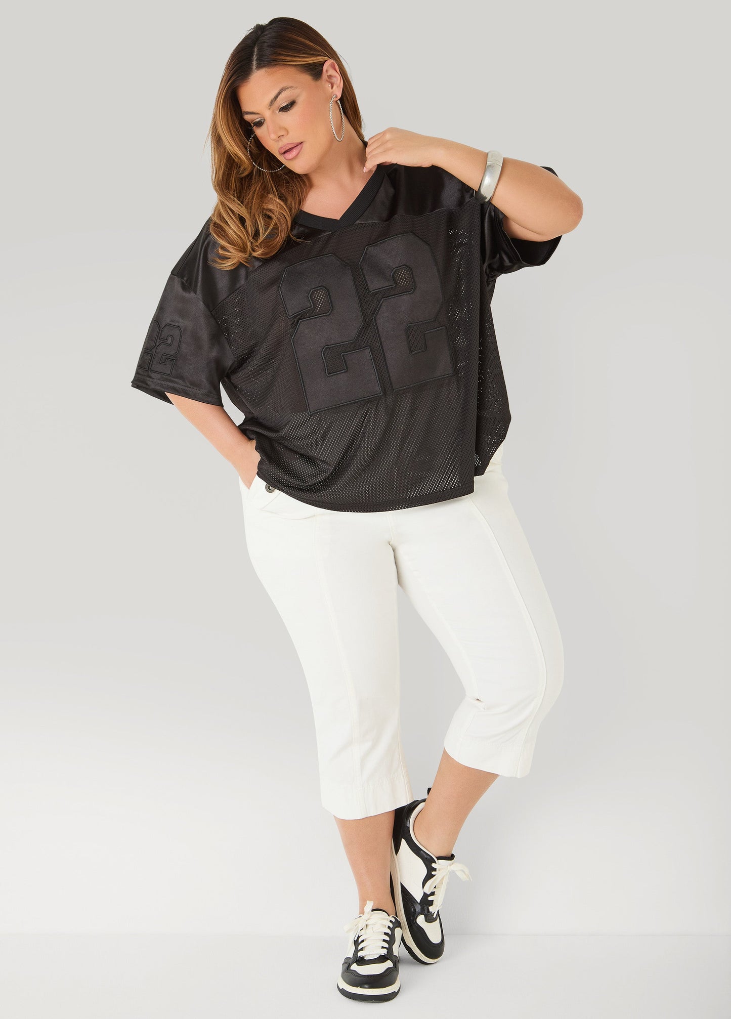 Ashley Stewart Mesh Paneled Jersey Black