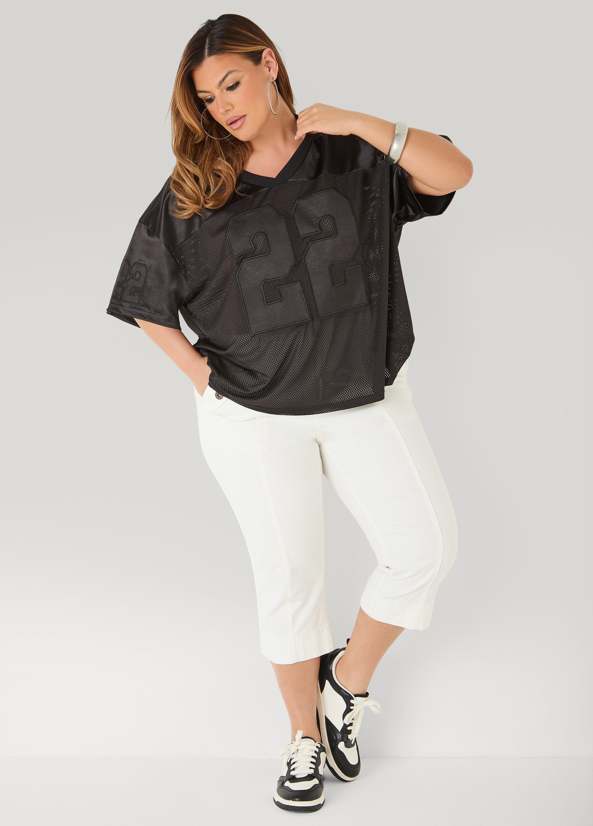 Ashley Stewart Mesh Paneled Jersey Black