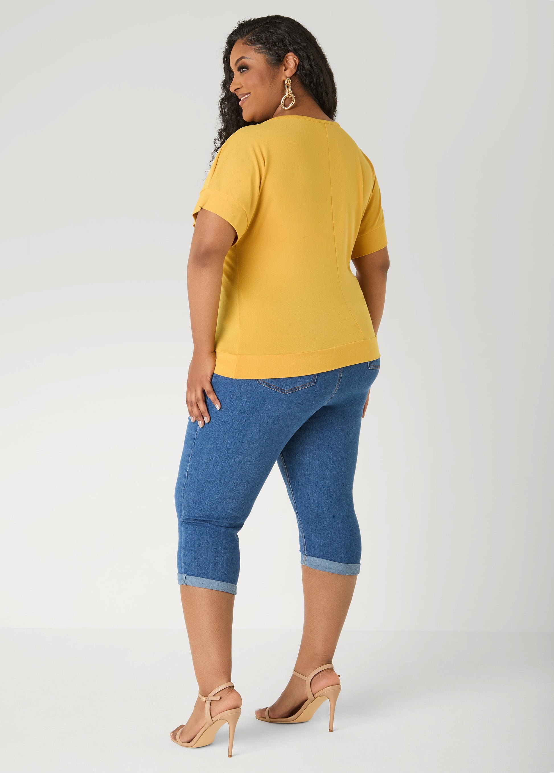 Ashley Stewart Dolman Sleeved Stretch Crepe Top Mustard