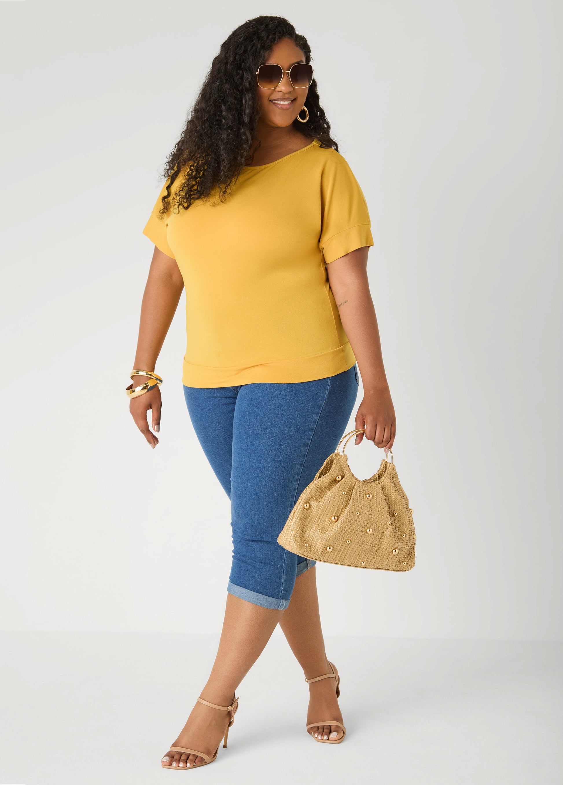 Ashley Stewart Dolman Sleeved Stretch Crepe Top Mustard