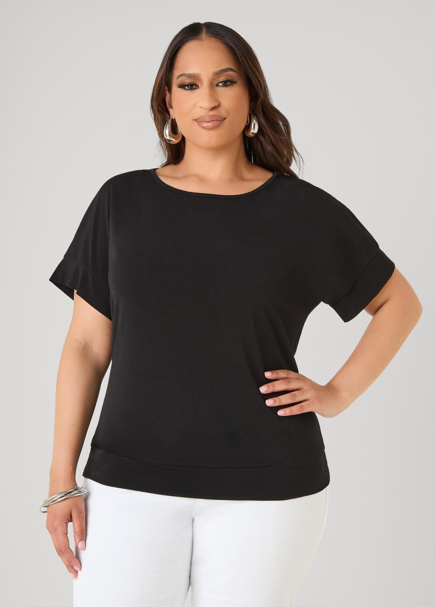 Ashley Stewart Dolman Sleeved Stretch Crepe Top Mustard