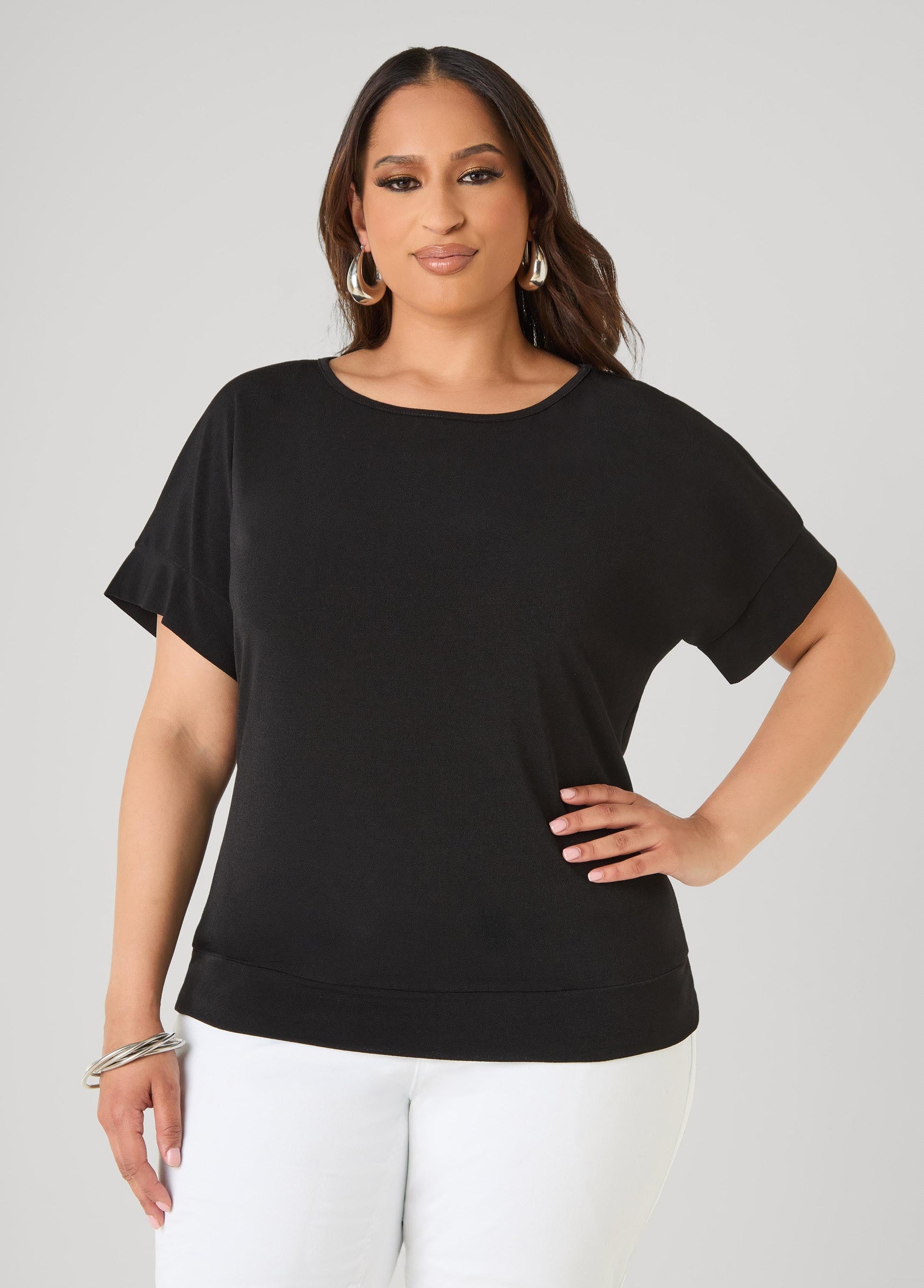 Ashley Stewart Dolman Sleeved Stretch Crepe Top Mustard