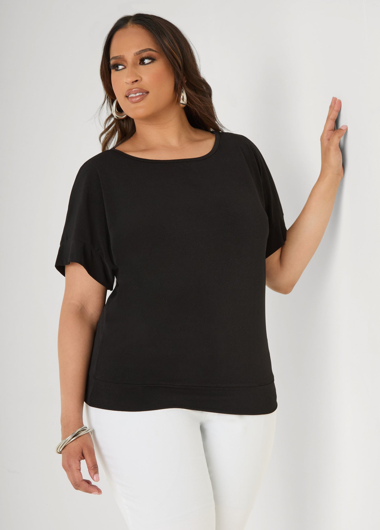Ashley Stewart Dolman Sleeved Stretch Crepe Top Mustard