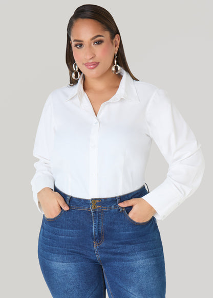 Ashley Stewart Cotton Blend Collared Shirt White