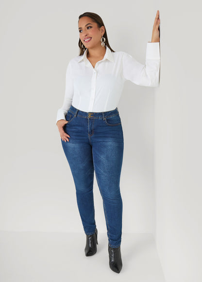 Ashley Stewart Cotton Blend Collared Shirt White