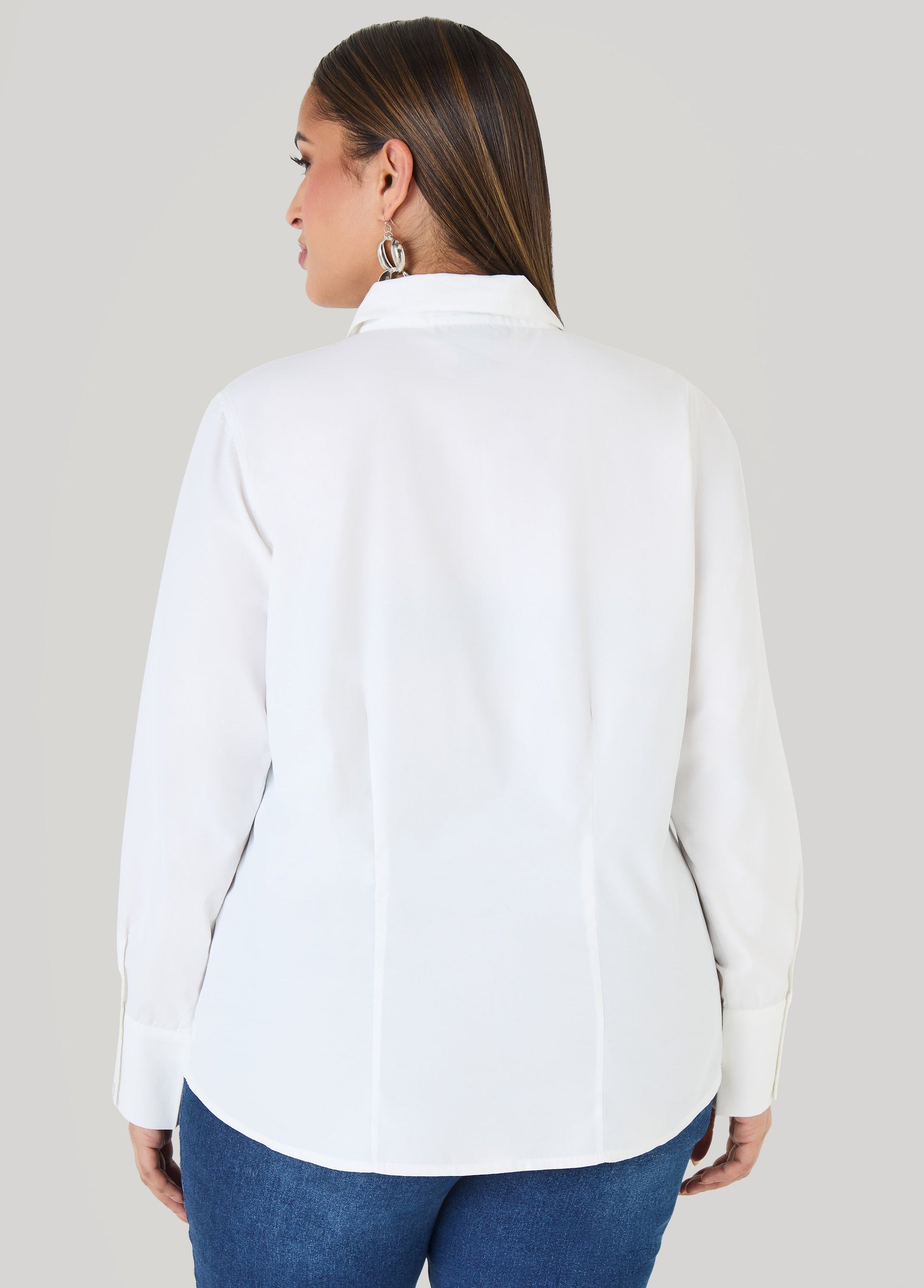 Ashley Stewart Tall Cotton Blend Collared Shirt White