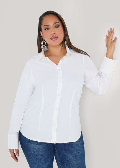 Ashley Stewart Tall Cotton Blend Collared Shirt White
