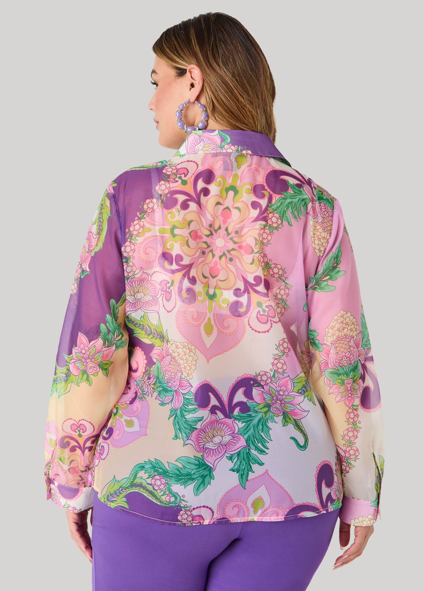 Ashley Stewart Floral Print Organza Shirt Multi