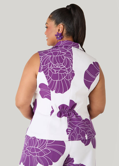 Ashley Stewart Ruched Floral Print Vest Pansy