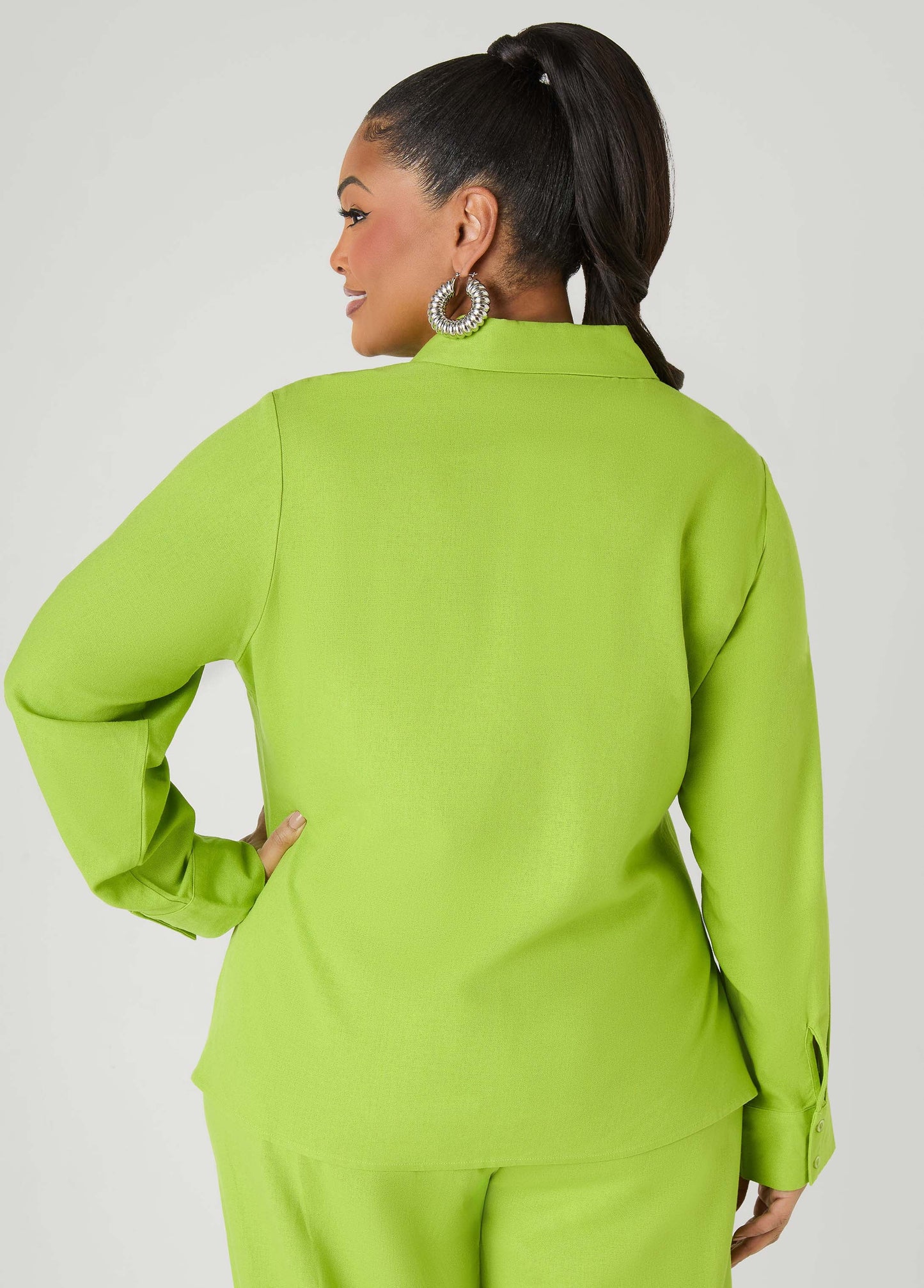 Ashley Stewart Long Sleeved Linen Blend Shirt Macaw Green