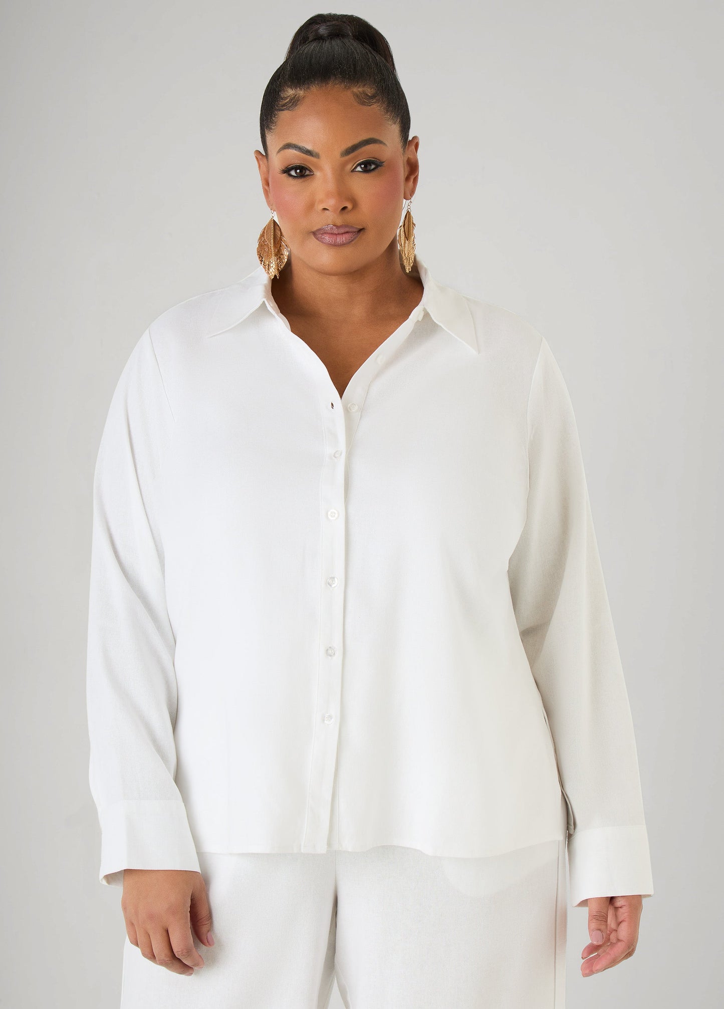 Ashley Stewart Long Sleeved Linen Blend Shirt Macaw Green