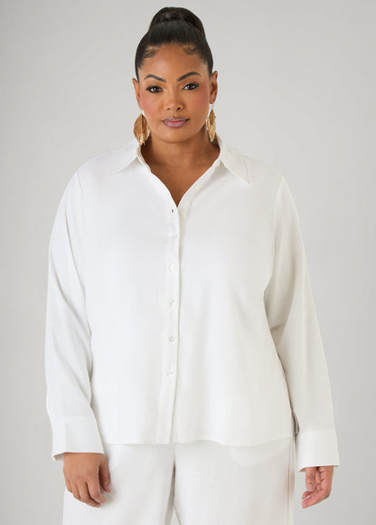 Ashley Stewart Long Sleeved Linen Blend Shirt Macaw Green
