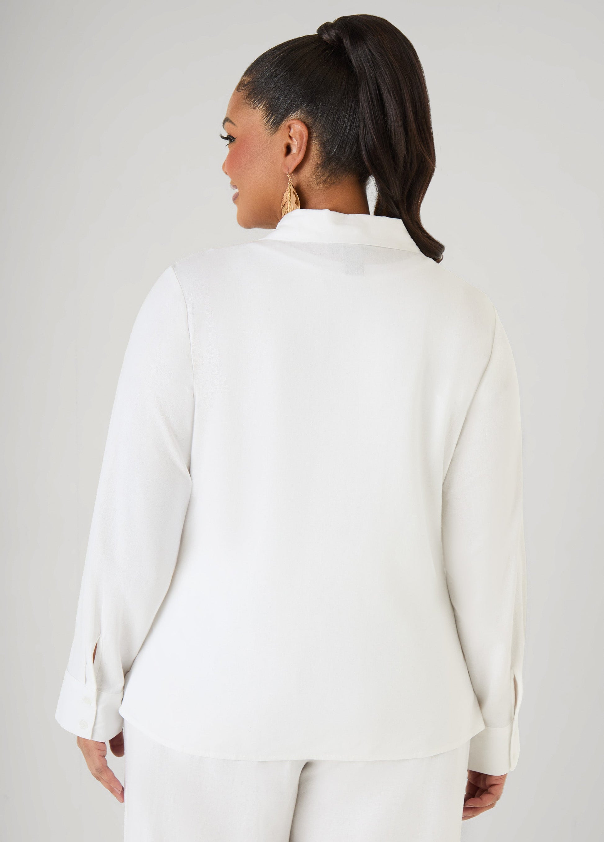 Ashley Stewart Long Sleeved Linen Blend Shirt Macaw Green