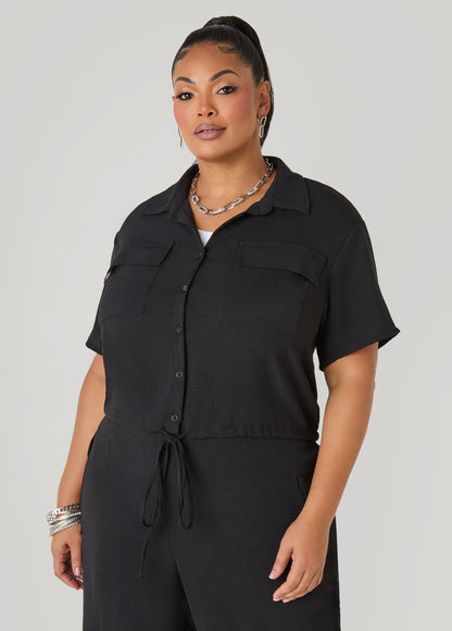 Ashley Stewart Drawstring Cropped Shirt Rooibos
