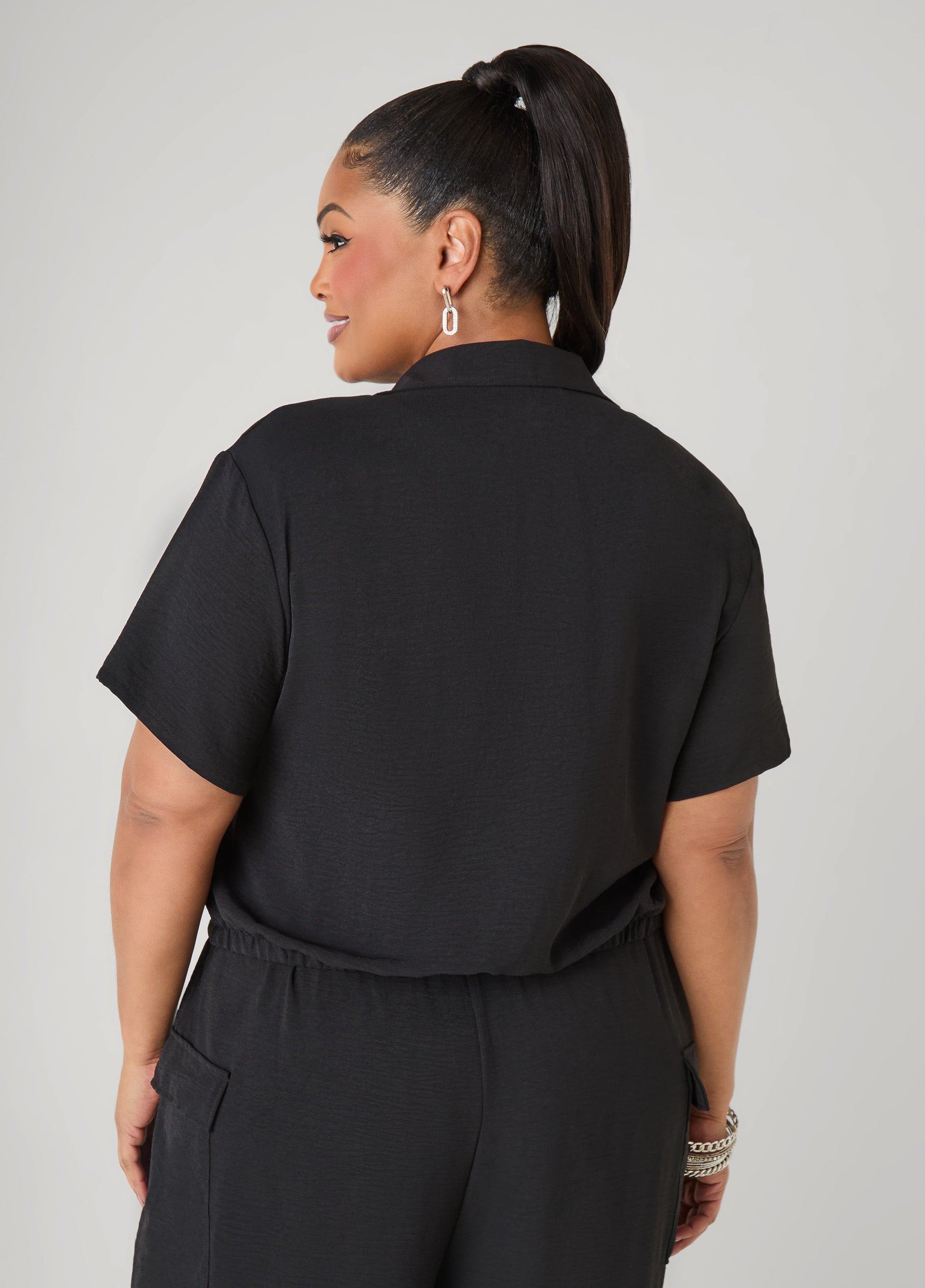 Ashley Stewart Drawstring Cropped Shirt Rooibos