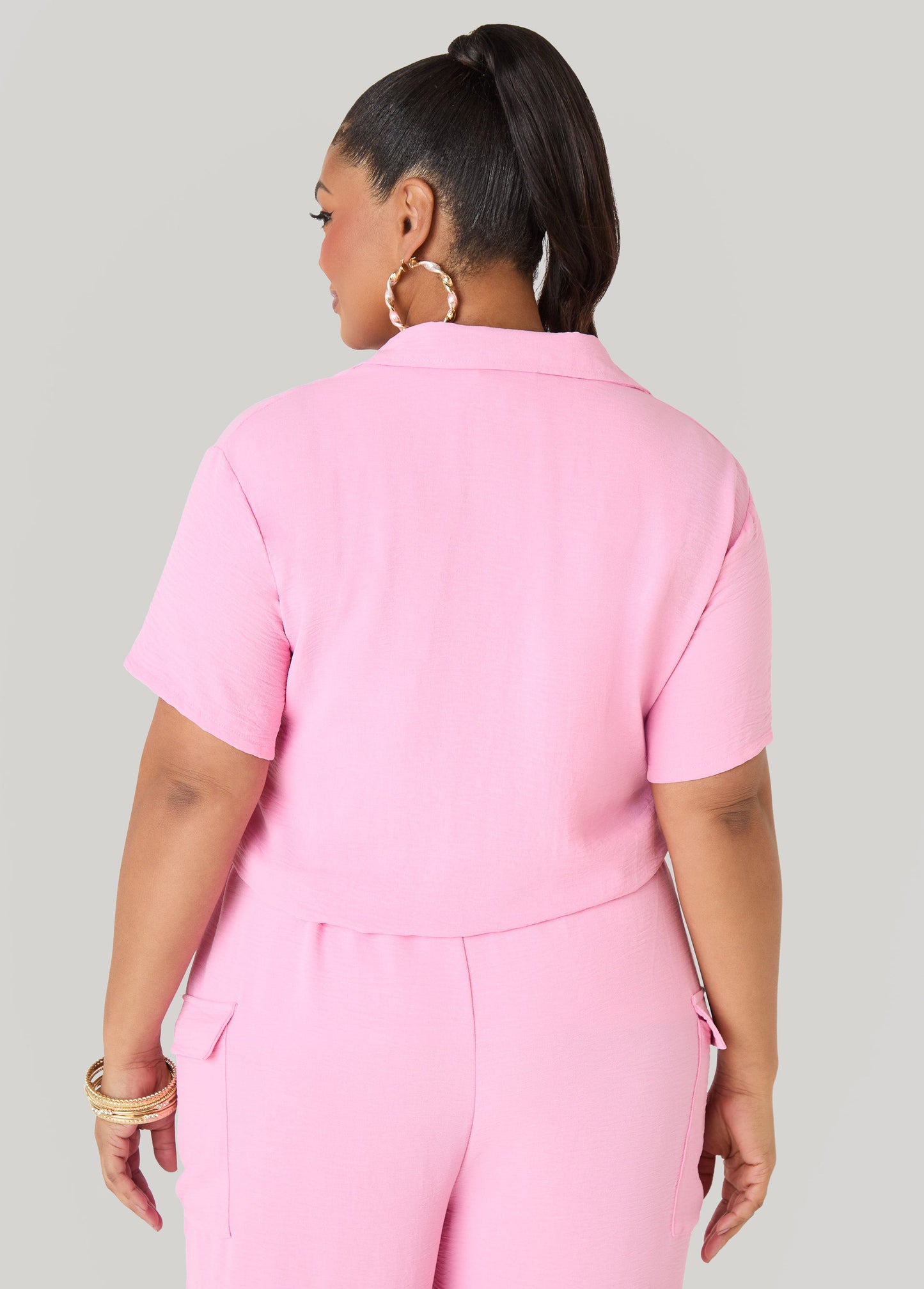 Ashley Stewart Drawstring Cropped Shirt Rooibos