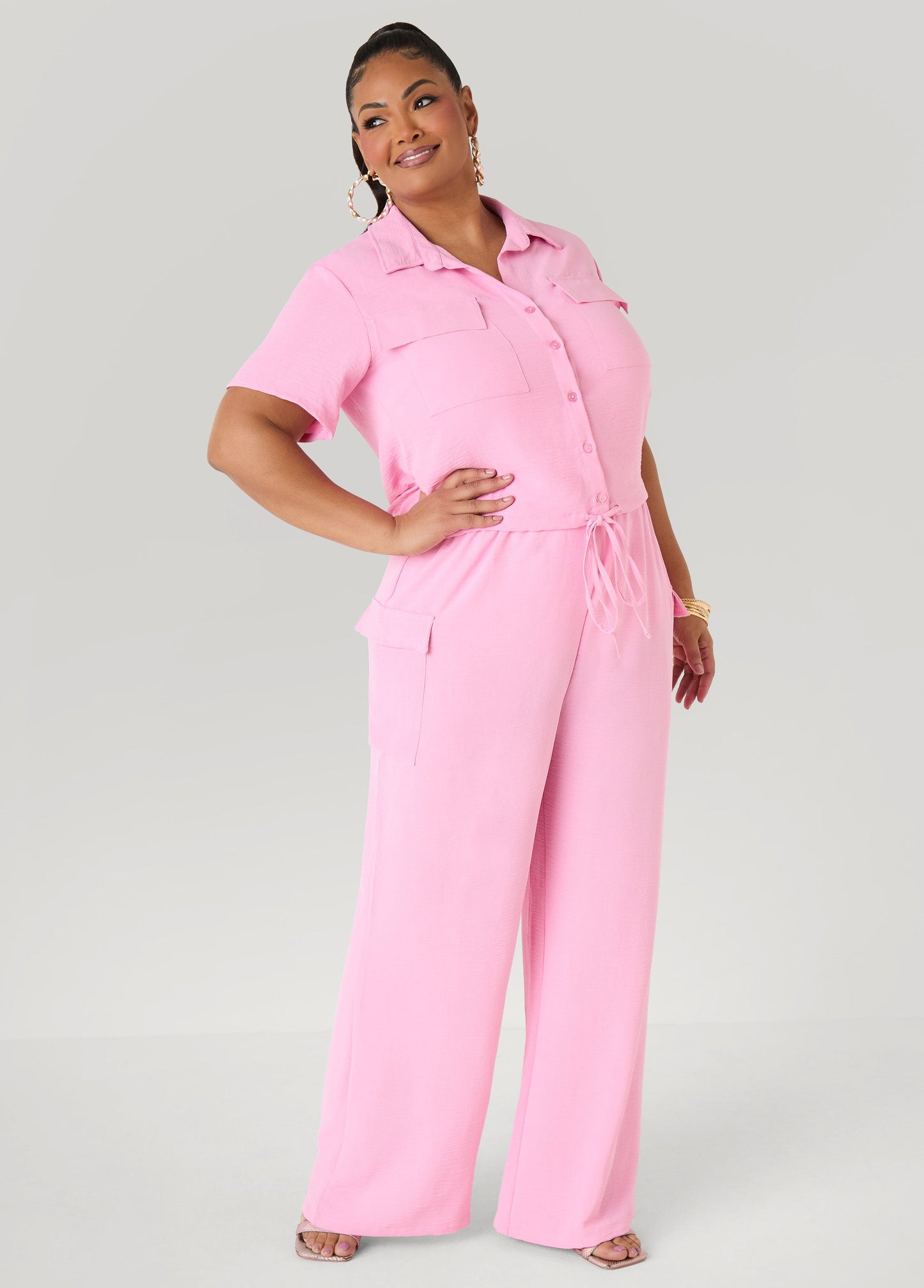 Ashley Stewart Drawstring Cropped Shirt Rooibos