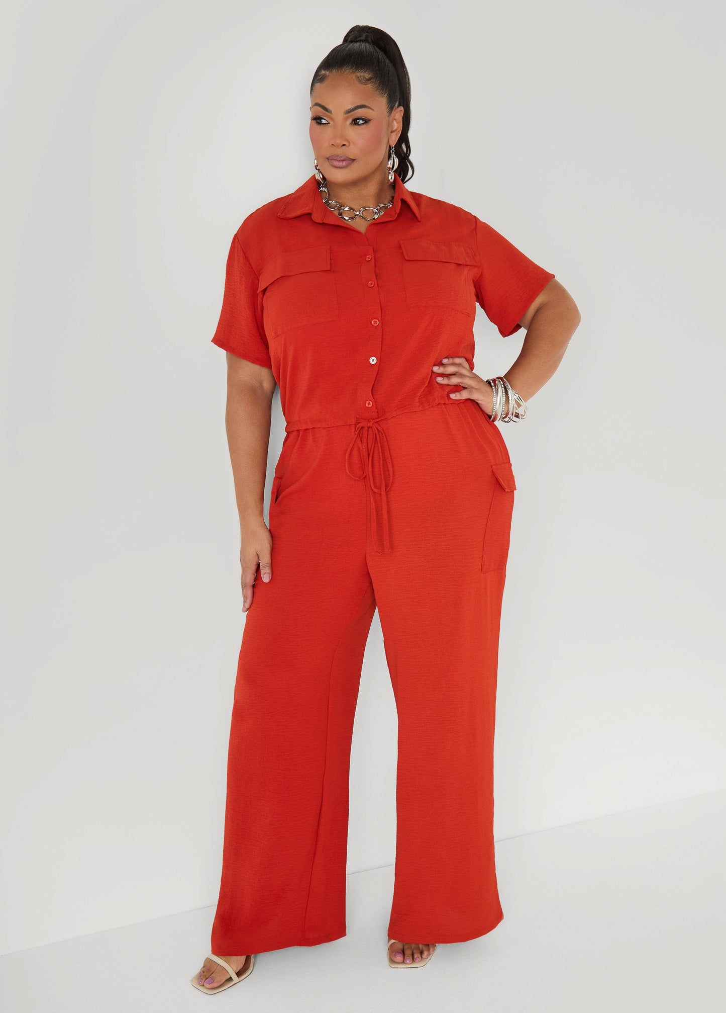 Ashley Stewart Drawstring Cropped Shirt Rooibos