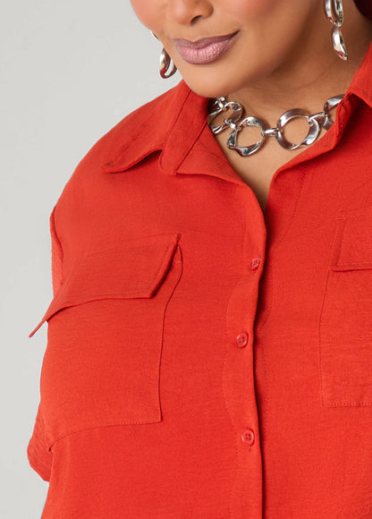 Ashley Stewart Drawstring Cropped Shirt Rooibos