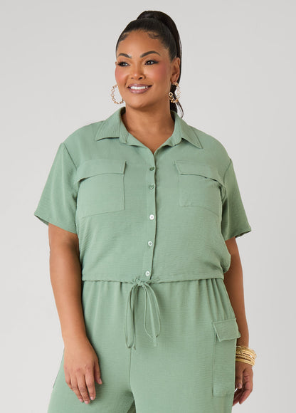 Ashley Stewart Drawstring Cropped Shirt Rooibos