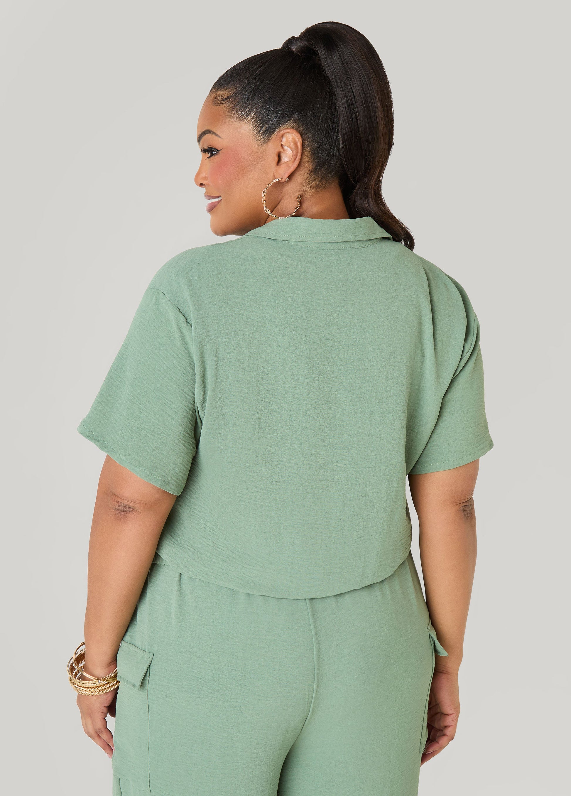 Ashley Stewart Drawstring Cropped Shirt Rooibos
