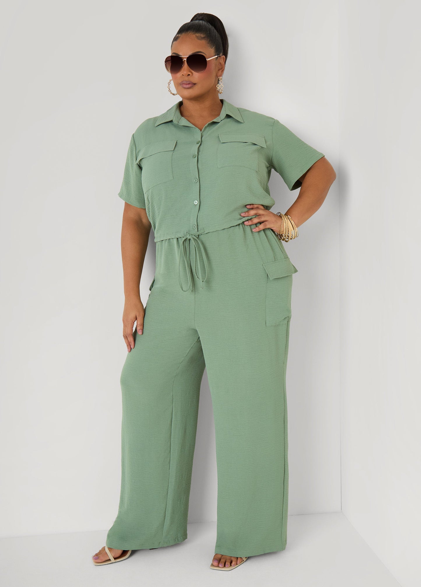 Ashley Stewart Drawstring Cropped Shirt Rooibos