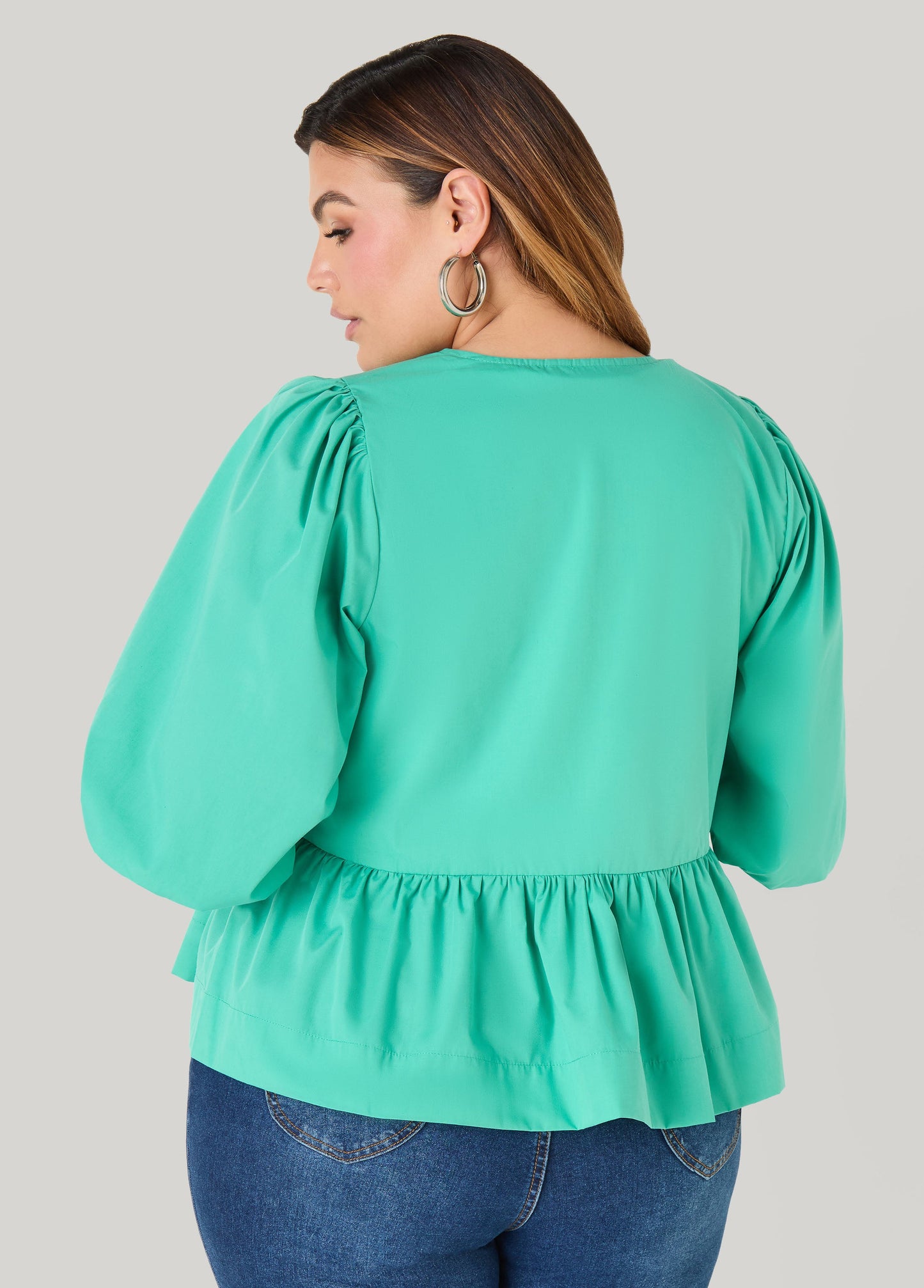 Ashley Stewart Tie Front Peplum Top Green