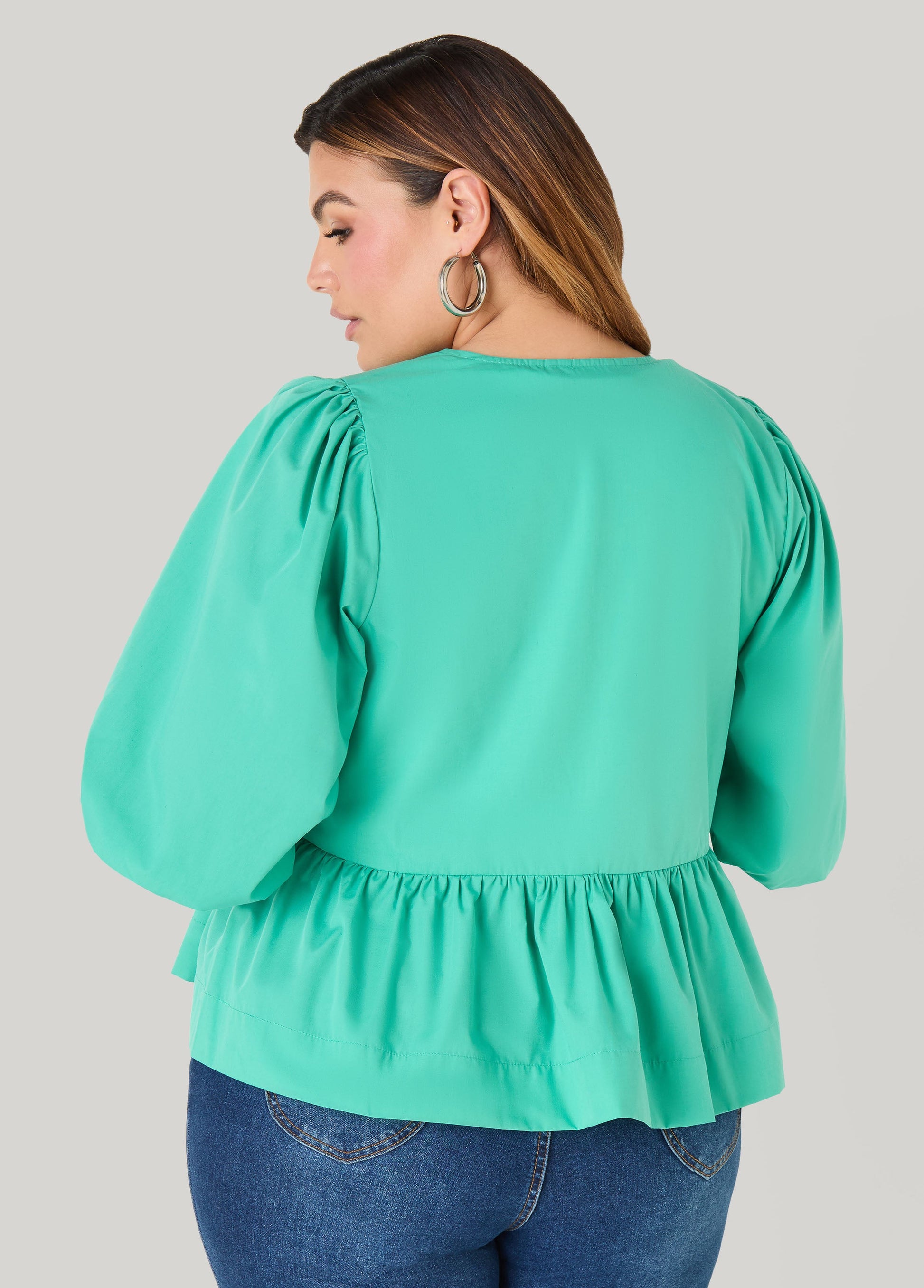 Ashley Stewart Tie Front Peplum Top Green