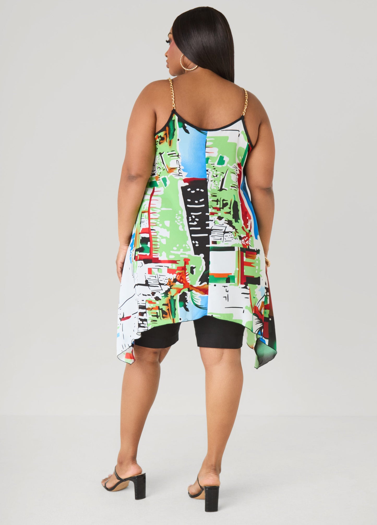 Ashley Stewart Chain Trimmed Abstract Print Top Multi