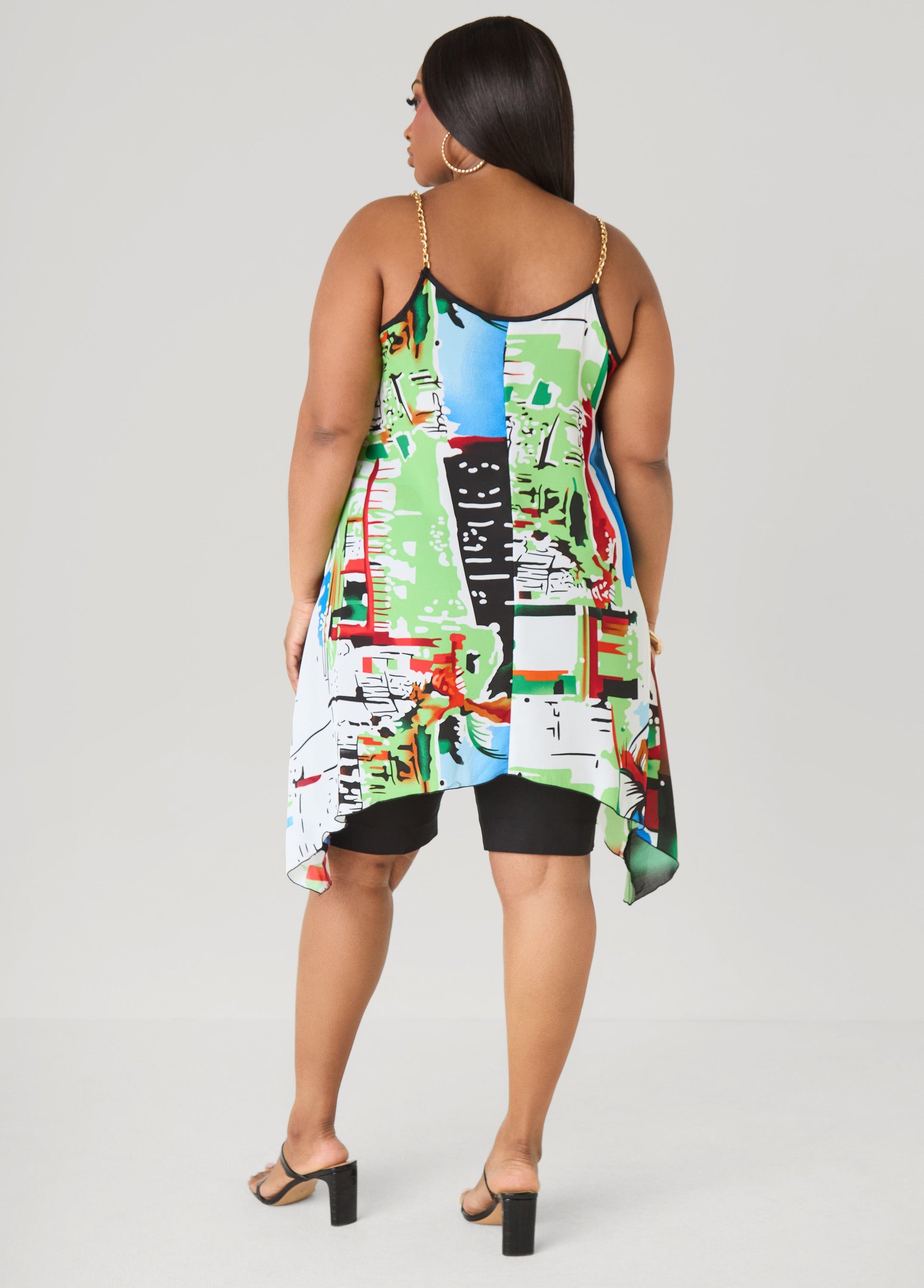 Ashley Stewart Chain Trimmed Abstract Print Top Multi