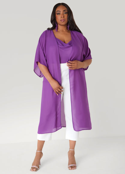 Ashley Stewart Open Front Crepe Kimono Pansy