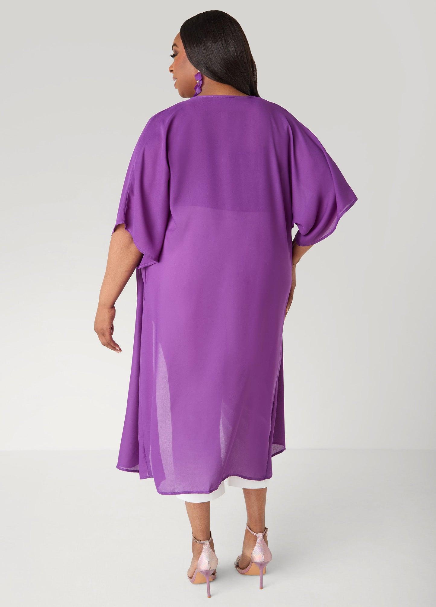 Ashley Stewart Open Front Crepe Kimono Pansy
