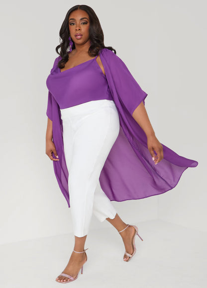 Ashley Stewart Open Front Crepe Kimono Pansy