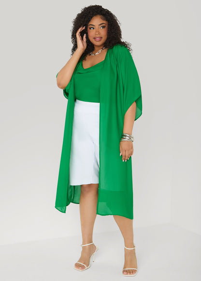 Ashley Stewart Open Front Crepe Kimono Pansy