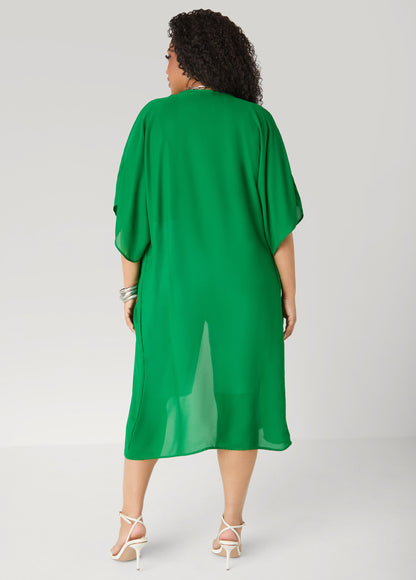 Ashley Stewart Open Front Crepe Kimono Pansy