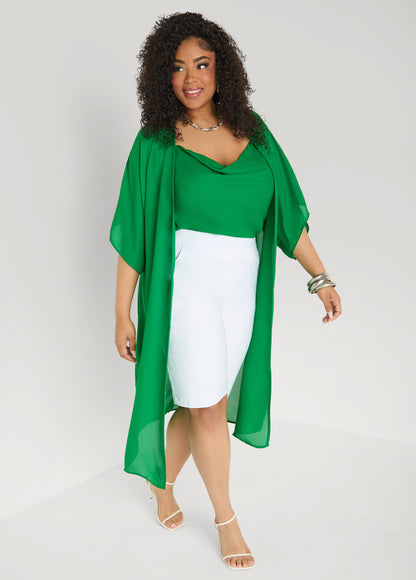 Ashley Stewart Open Front Crepe Kimono Pansy