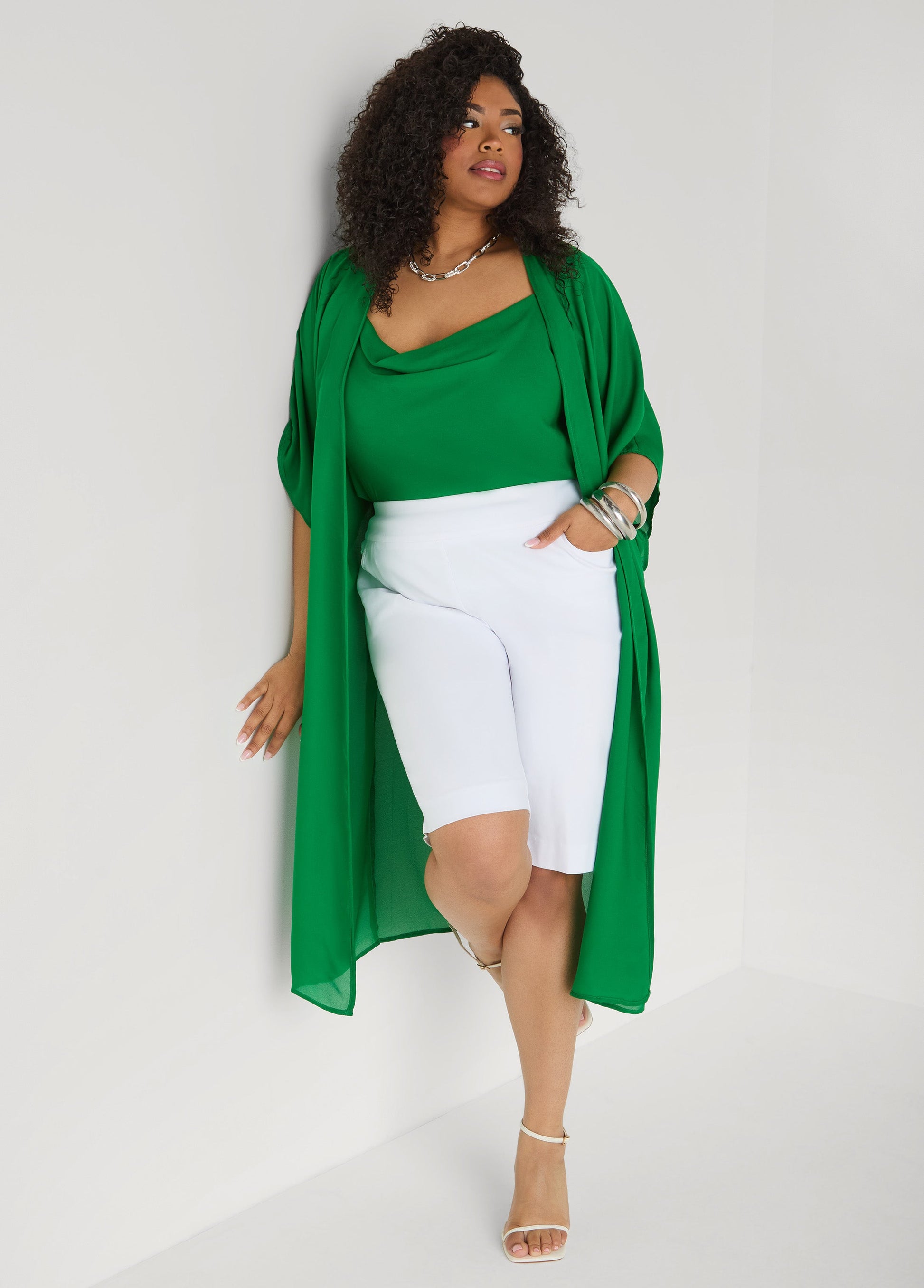 Ashley Stewart Open Front Crepe Kimono Pansy