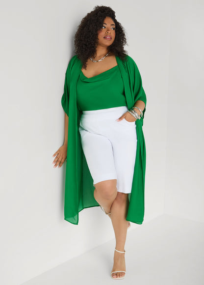 Ashley Stewart Open Front Crepe Kimono Pansy